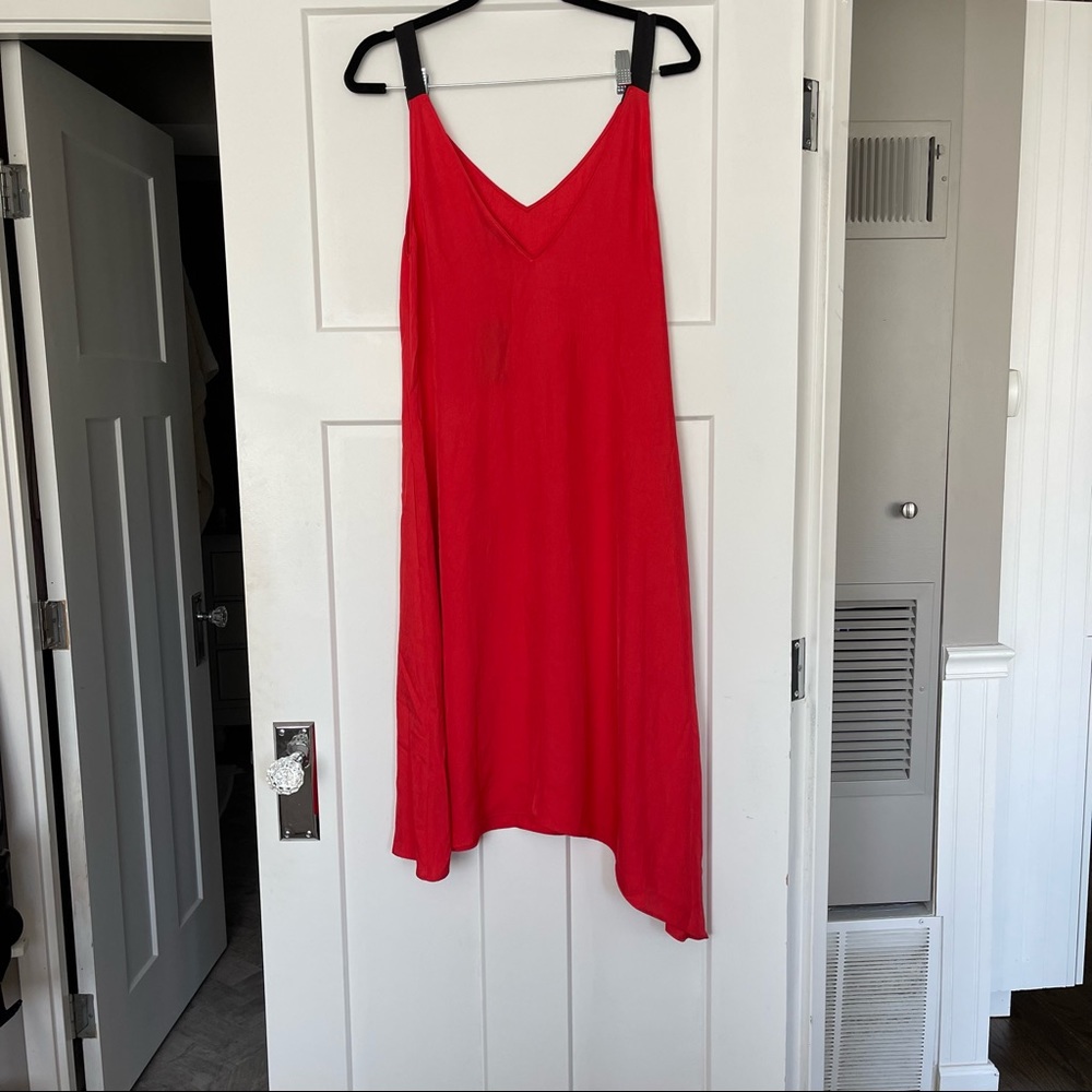 Rag & Bone Red Zoe V-Neck Flowy Dress with Black Straps - Picture 2 of 9